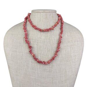 Pink Chip Stone Ladies Necklace Long Layering Design Adjustable Handmade
